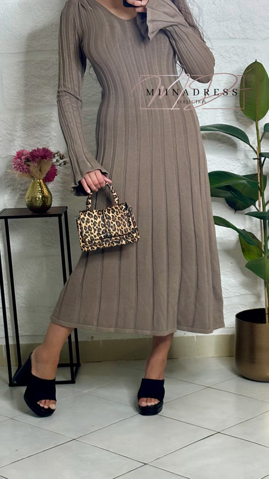 Robe Maille Évasée Taupe