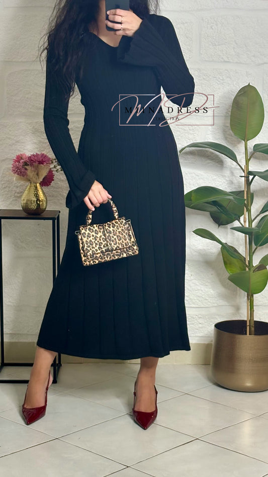 Robe Maille Évasée Noir