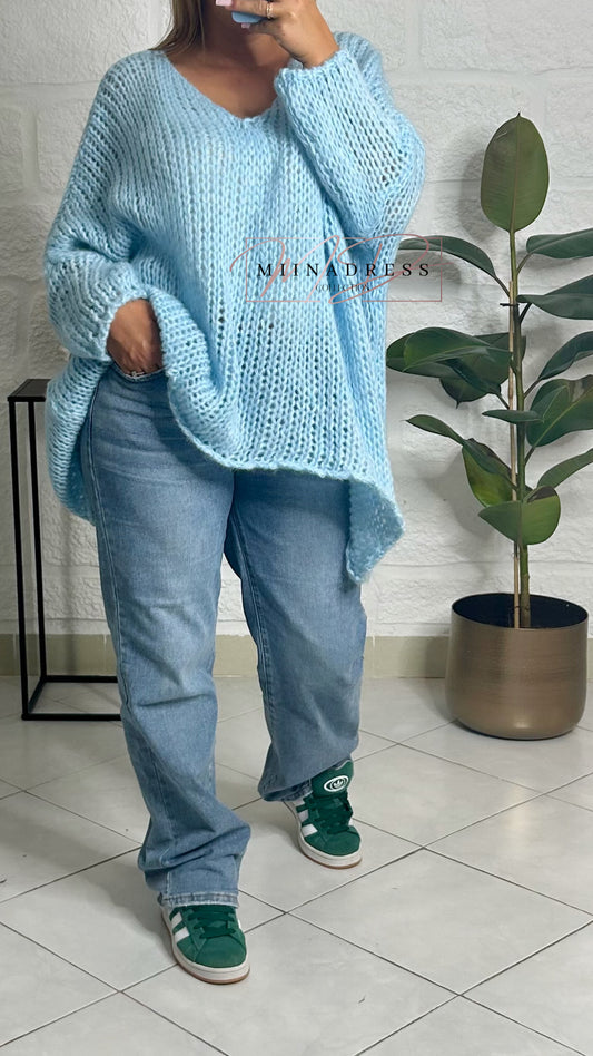 Maille Mohair Ample Beu Ciel