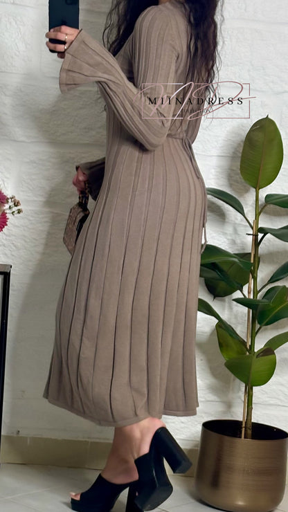 Robe Maille Évasée Taupe